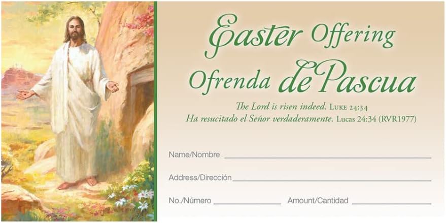 The Lord Is Risen Indeed Bilingual Offering Envelopes, 100