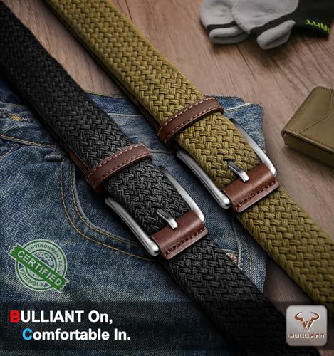 Image of BULLIANT Belt for Men 2Pack,Mens Gift Stretch Braided Web Belt Elastic for Casual Golf Jeans,1 3 /8 inch