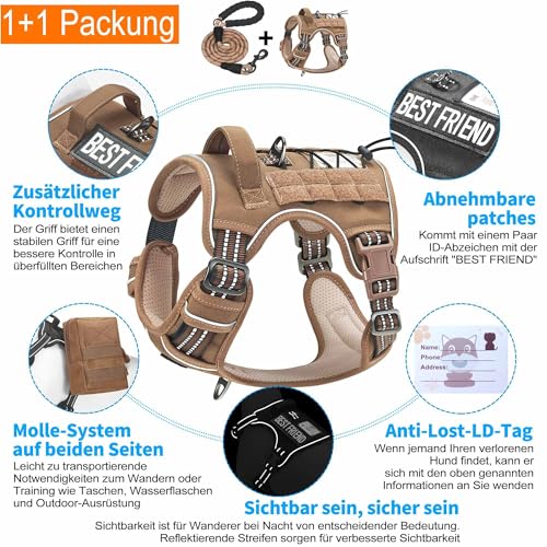 Haapaw Heavy Duty Taktisches Hundegeschirr für große Hunde, kein Zug Verstellbares Haustiergeschirr Reflektierendes Service Training Einfache Steuerung Haustierweste Military Arbeitshundegeschirre