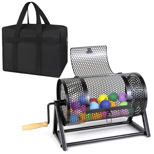 Heavy-Duty Thickened Metal Raffle Drum with Carrying Bag Wooden Silent Handle Stable Frame Includes Sealing Tape Portable Spinner for Raffles Lotteries & Events