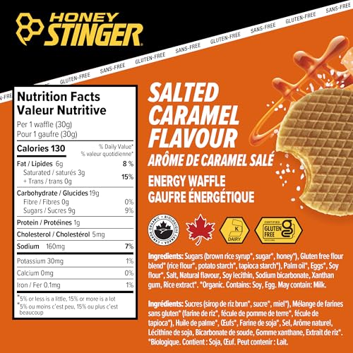 Image of HONEY STINGER Organic Salted Caramel Waffles, 1.06 Ounce (Pack of 12) | sports-nutrition-endurance-and-energy-bars