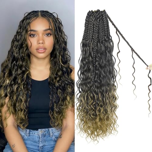 Boho Crochet Braids Pure Protein Fiber Close to Human Hair 18 Inch Goddess Box Braids with Soft Curls Bohemian Crochet Hair for Black Women (18Inch T27)