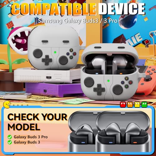 Image of Game Case for Samsung Galaxy Buds 3 FE(2025) & Galaxy Buds 3 Pro Case(2024),Silicone Classic Game Player Design with 3D Button Case Cover for Buds Pro 3 for Men with Cleaner Kit-Rock Grey