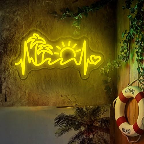 Image of Sun Beach Palm Tree Neon Sign Custom Summer Neon Sign Led Light Bedroom Home Wall Decor Summer Party Decor Personalized Gift Neon Art Sign