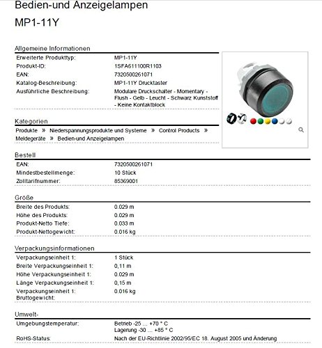 ABB MP1-11R Modular Pushbutton, Momentary, Flush, Red, Illuminated, Black plastic, No Contact Block (ABB1SFA611100R1101) - Image 2