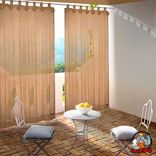 Image of HIPPO 180 GSM HDPE Outdoor Loop Curtain for Balcony & Patio Sun Blocking, UV Protection & Light-Filtering Curtains(Sand-Dune- 3FTX9FT) Pack of 2