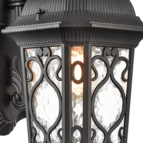 Image of Waterproof Outdoor Wall Light Fixture Black 21 inch H Water Glass Shade | Exterior Wall Lantern Die-Cast Aluminum, Sconce Light Dimmable, Quick Installation for Porch Garage