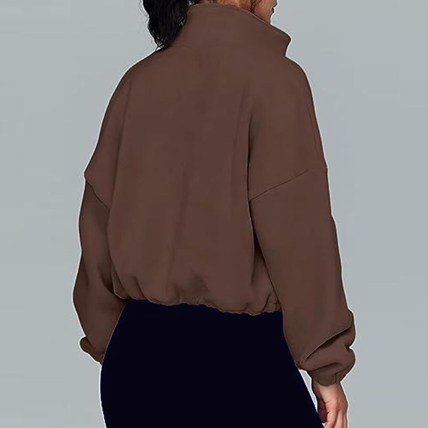 Women's Full Zip Fleece Short Jacket Warm Winter Long Sleeve Stand Collar Sherpa Crop Sport Coat 2025 Trendy