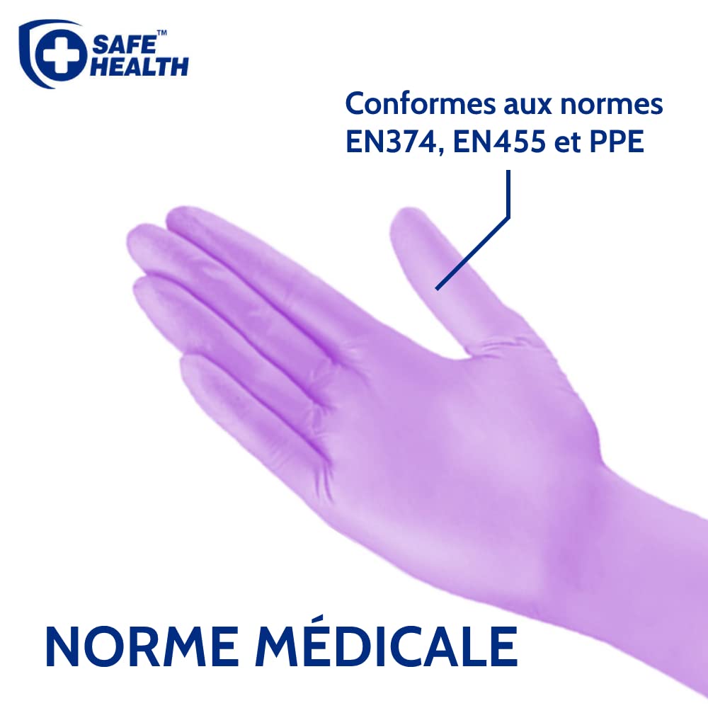 Safe Health Gants d'examen jetables Nitro-V en nitrile vinyle synthétiques Taille XL Violet, Lot de 900 gants, Sans latex Sans poudre, Clinique Soins médicaux Aliments Salon de manucure