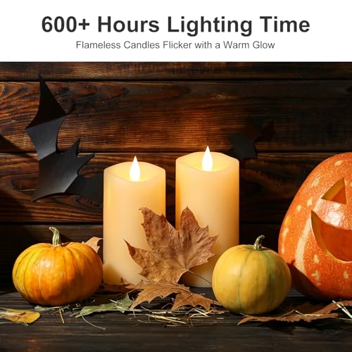Image of 2PCS, 3 x 6 inches Flameless Candle with Remote Control, 3D Flickering Wick, Real Wax, Battery Candles,with Timer,Battery Powered Candles,for Holiday Home Decor,Ivory