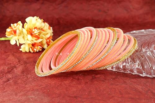 Image of NMII Fancy Glass Golden Zircon Diamond Stone & Velvet Finish Plain Bangles Set For Women & Girls | Glass Velvet Bangles | Kanch ki Chudiyan | Girl's Bangles Bracelet | Fashion Jewellery- Set of 32