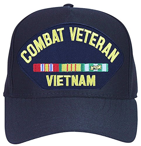 Combat Veteran Vietnam with Ribbons Baseball Cap. Navy Blue. Made in USA