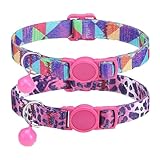 ACEES Cat Collar,2 Pack Cat Collars Breakaway with Bell,Safety Buckle for Girl Boy Cats and Small Dogs，Adjustable 7-12 Inch,Pet Supplies,Accessories,Gifts(Colorful Purple)