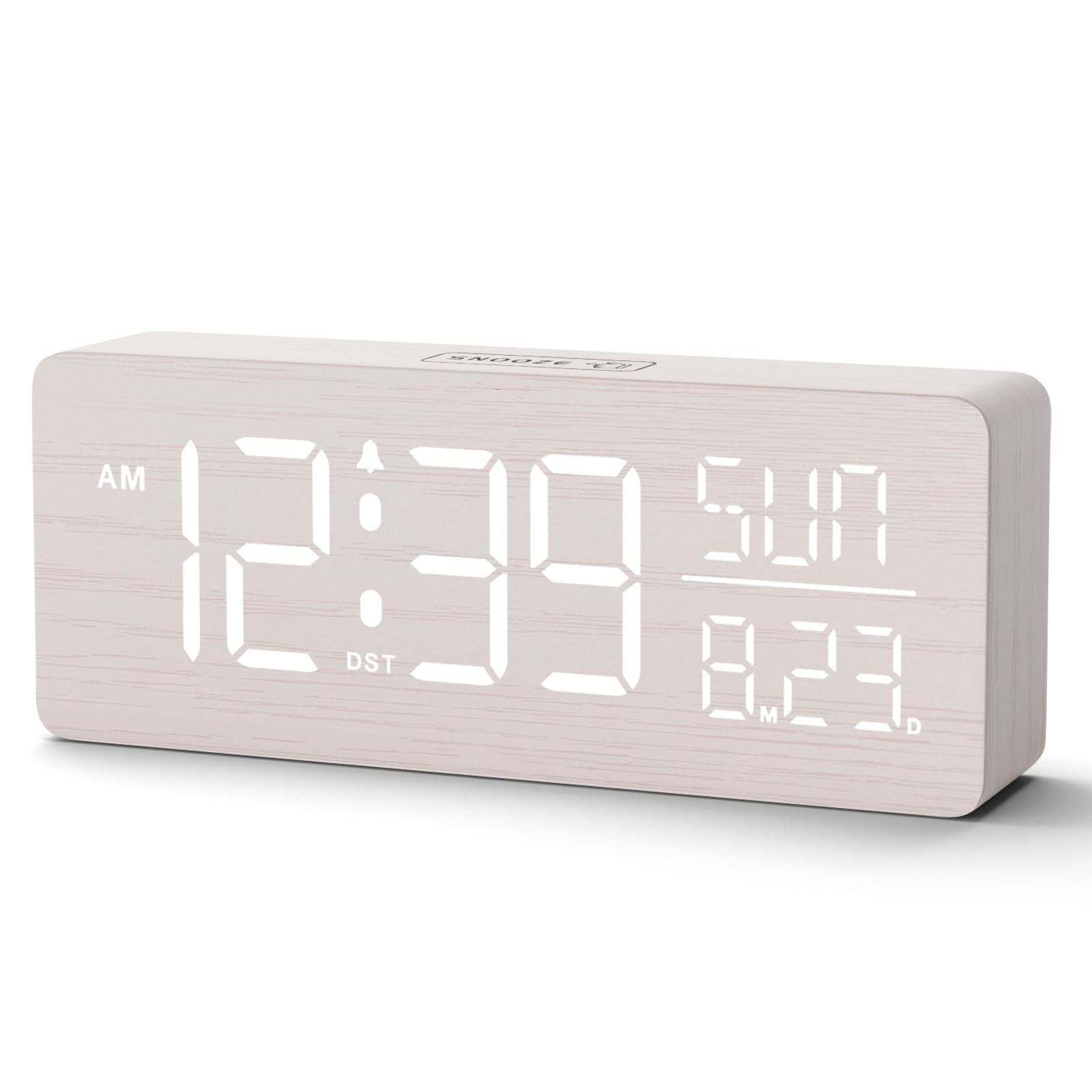 Peakeep Wooden Digital Alarm Clock with Auto DST