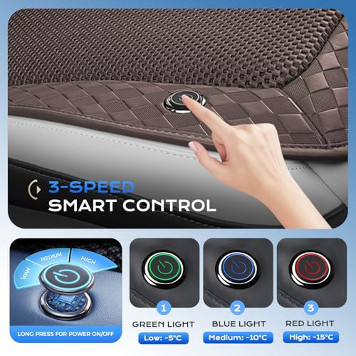 Image of Coverado Summer Ventilated Car Seat Cushion, Cooling Pad with 12V-24V Dual Blowing & Suction, 8 Turbo Fans, 3-Speed Adjustable, Universal Fit for Cars, SUVs, Trucks & Vans - Brown