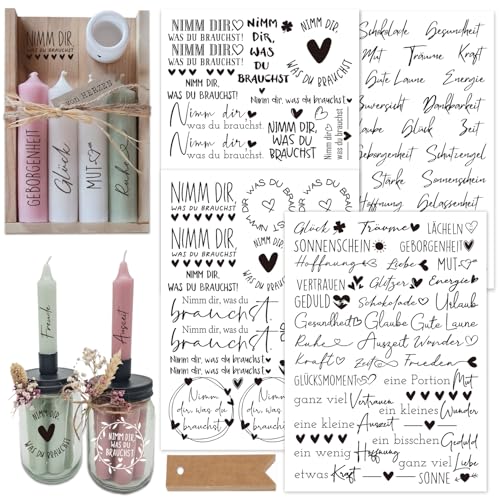 4 Stück 'Nimm dir was du brauchst' Kerzen Sticker, UV Rub on...