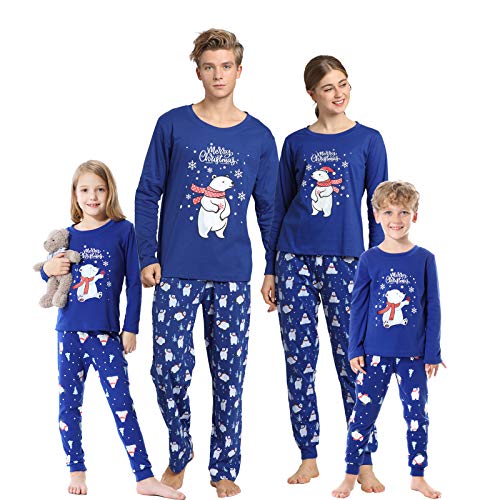 Hupohoi Family Matching Pajama Sets Cute Polar Bear Sleepwear Christmas Clothes Nighty, Christmas Bear Blue, Men-XXL