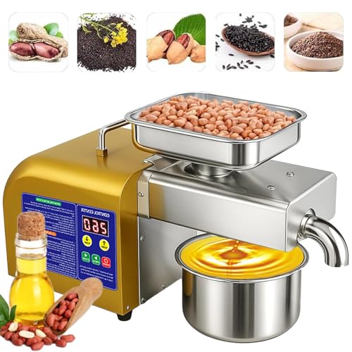 SgyGlyn Máquina automática eléctrica para Hacer Aceite, Prensa de Aceite Comercial, Acero Inoxidable 304 de Grado alimenticio, Comercial de Semillas y Frutos Secos para frío/Caliente