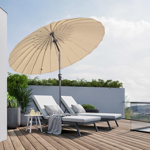 Miniatura 7 de Angel Living 250cm Parasol de Acero de Jardín con Manivela, Sombrilla Inclinada muy Estado con Mástil de Diamentro de 38mm, para Jardín Patío Terraza (Beige)