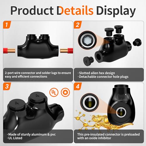 joinfworld 2 port inline splice connector 4-14 awg aluminum to copper wire connectors insulated wire connectors ul listed wire cable connectors with 53234 slotted allen hex - 6 pack