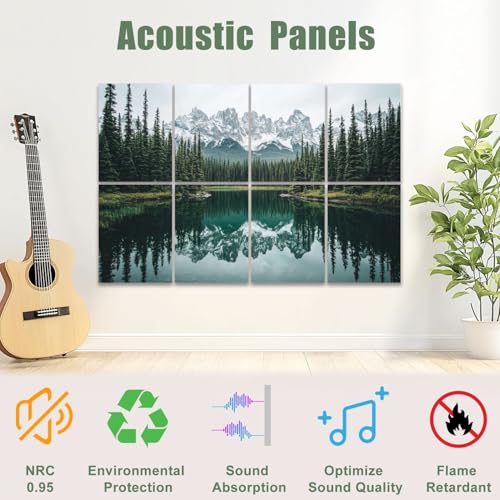 Pack de 8 Paneles Acústicos Decorativos con Diseño de Montañas y Árboles, Absorbentes de Sonido de Fibra de Poliéster, 48"x32" miniatura 3