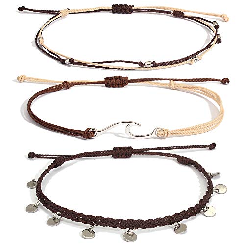 Image of Waterproof String Anklets Cute Beaded Ankle Bracelets Beach Wave Anklet Stainless Steel Coin Boho Ankle Jewelry for Women