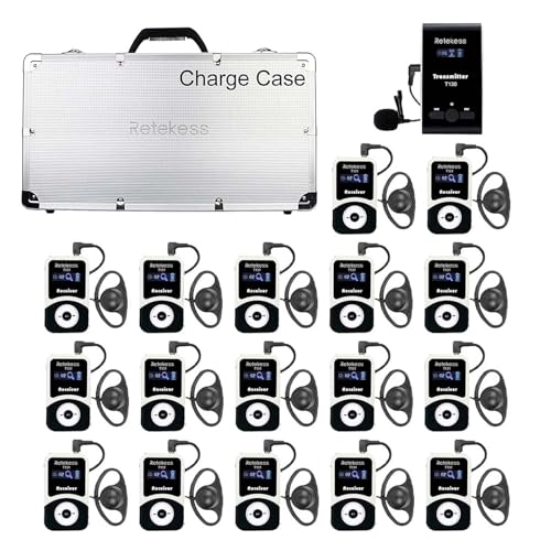 Equipo de traducción Retekess T130, auriculares inalámbricos para guías turísticos (1 transmisor y 17 receptores), para interpretación simultánea, iglesia, museo, estilo clásico, fácil de usar, con estuche de carga de 32 ranuras miniatura 1