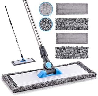 Microfiber Dust Mop for Hardwood Floors - MANGOTIME Dry Floor Mop for Floor Cleaning Hardwood Wood Tile Vinyl Laminate, Wet Flat Mop with 4 Washable Reusable Microfiber Pads and Aluminum Mop Head