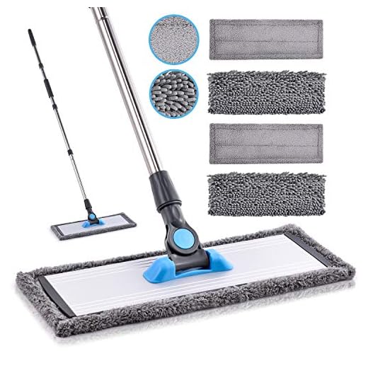 MANGOTIME Microfiber Dust Mop for Hardwood Floors Dry Floor Mop for Floor Cleaning Hardwood Wood Tile Vinyl Laminate, Wet Flat Mop with 4 Washable Reusable Microfiber Pads and Aluminum Mop Head