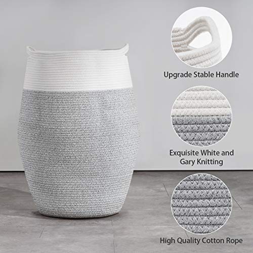 Cotton Rope Laundry Hamper By Youdenova, 105L - Woven Collapsible Laundry Basket - Clothes Storage Basket For Blankets, Laundry Room Organizing, Bedroom Storage, Clothes Hamper – Grey & White #TOP2