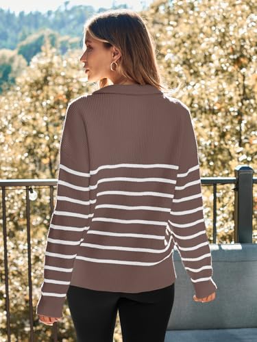 LILLUSORY Women's Quarter Zip Striped Oversized Sweater 2025 Mock Turtleneck Fall Fashion Outfit4