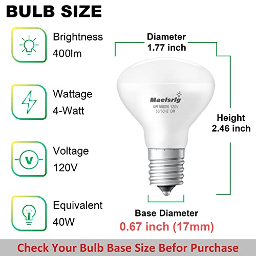 Maelsrlg E17 R14 Led Bulb, 4W (40W Equivalent) Mini Reflector Floodlight Light Bulb, E17 Intermediate Base, Daylight White 5000K, 400 Lumens, Dimmable, Pack Of 6 #TOP2
