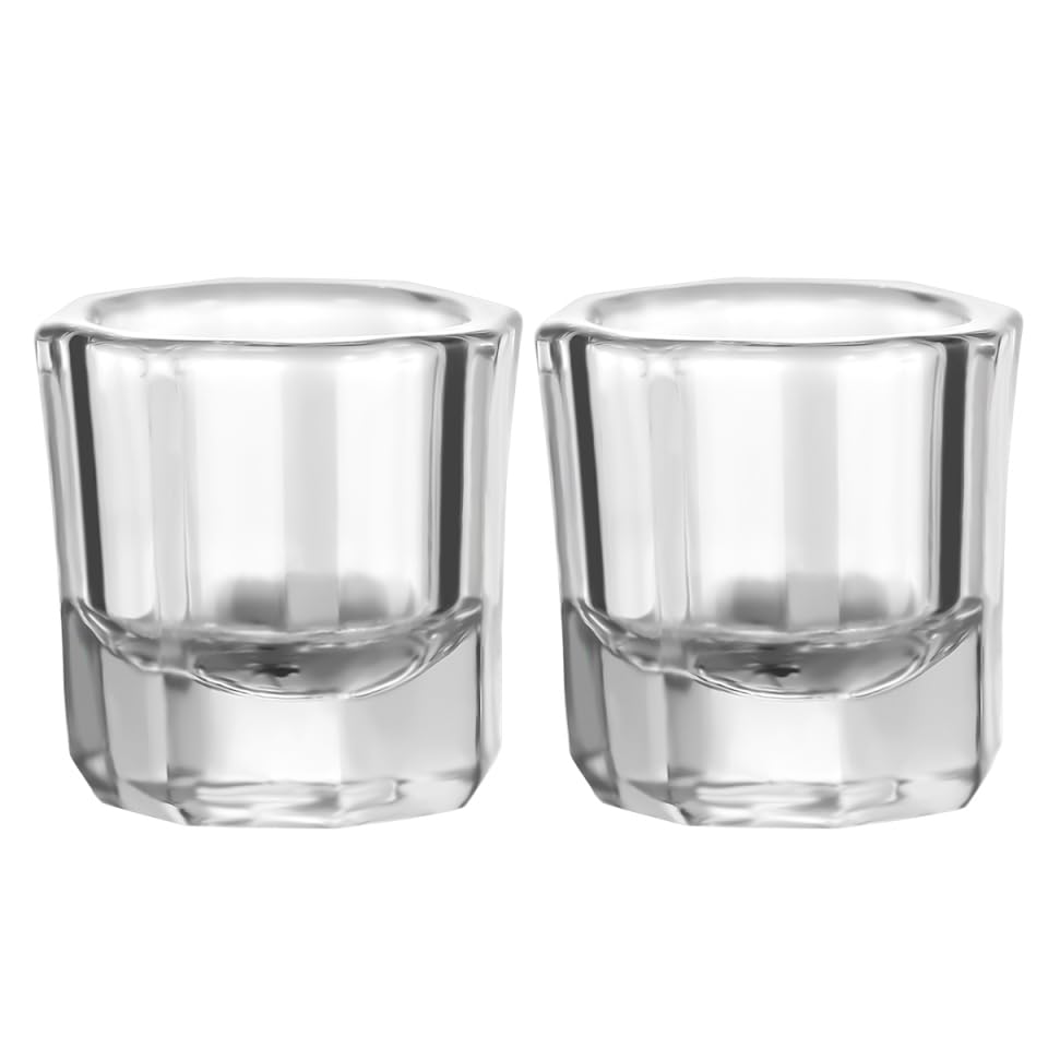 Frcolor 2Pcs Manicure Crystal Glass Cups Liquid Holder Manicure Bowls for Nail Salon Nail Art Mixing Tool 1.29X1.29X1.29In