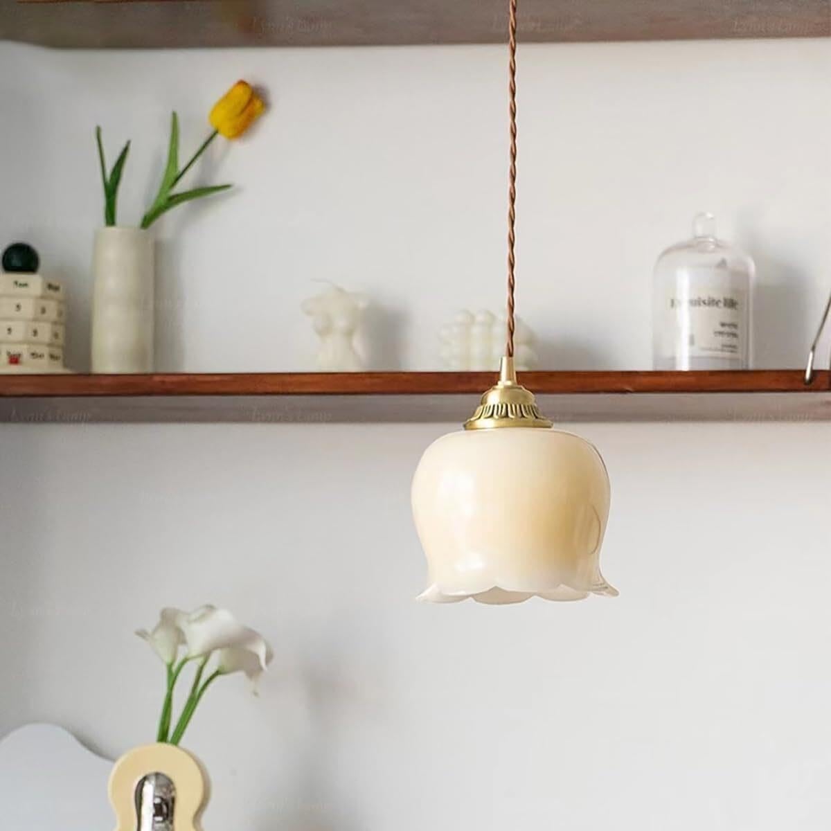 Lampada a Sospensione Vintage Ottone, Fiore Resina Stile Francese