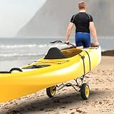 Bonnlo Universal Kayak Carrier - Trolley for Carrying Kayaks, Canoes, Paddleboards, Float Mats, and Jon Boats - Inflation-Free Solid Tires Wheel 2 Ratchet Straps