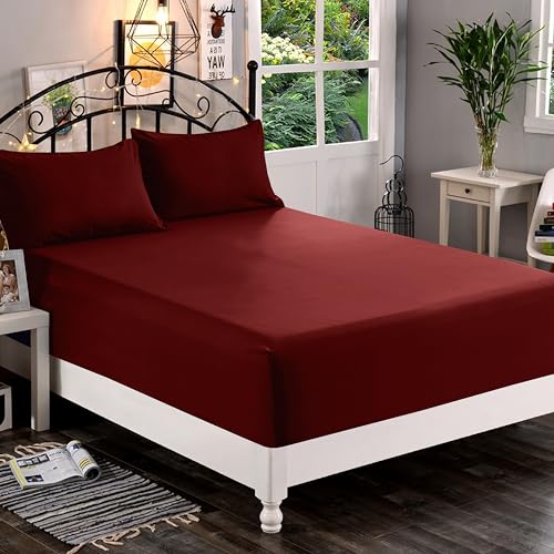 Elegant Comfort 1500 Premium Quality Fitted Sheet Ultra Soft 18-24 Inch Extra Deep Pocket - Single Fitted Sheet for High Mattress - Wrinkle Free with Smart Storage Pockets, King, Burgundy