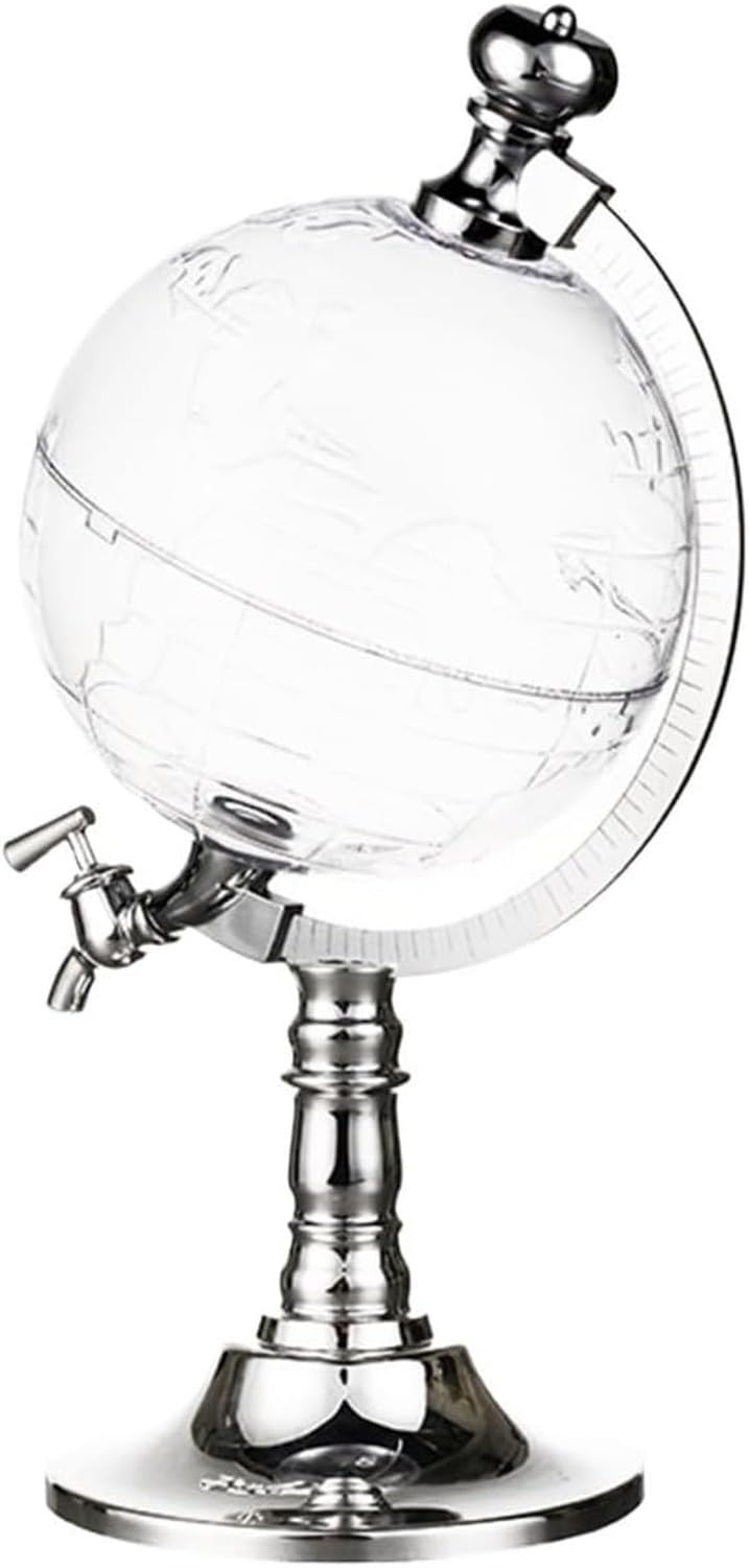 KGAIXN Clear 1L Glass Beverage Dispenser with Spigot, Tabletop Juice Server for Parties, Water Container for Drinks and Beer, Silver, 1000cc