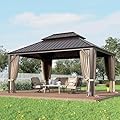 GREEN PARTY 12 X 16ft Hardtop Gazebo with Nettings and Curtains, Heavy Duty Double Roof Galvanized Steel, Outdoor Aluminum Gazebos Pergolas for Patios, Backyard, Deck, Garden, Lawns