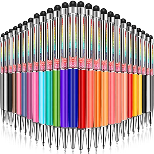 Stylos à bille cristal 2 en 1 pour écrans tactiles avec paillettes et diamants - Lot de 26
