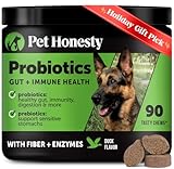 Pet Honesty Probiotics for Dogs - Digestive Enzymes Promotes Gut Health, Dog Probiotics for Bowel Support, Fiber for Regularity, Prebiotics for Immune Health & Gut Flora (Duck, 90 ct)