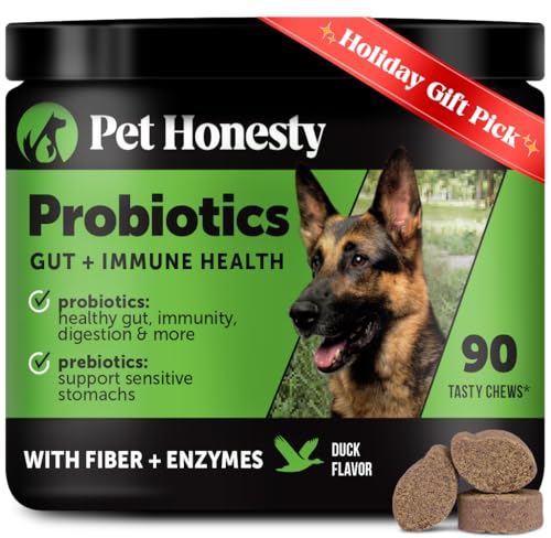 Pet Honesty Probiotics for Dogs - Digestive Enzymes Promotes Gut Health, Dog Probiotics for Bowel Support, Fiber for Regularity, Prebiotics for Immune Health & Gut Flora (Duck, 90 ct)