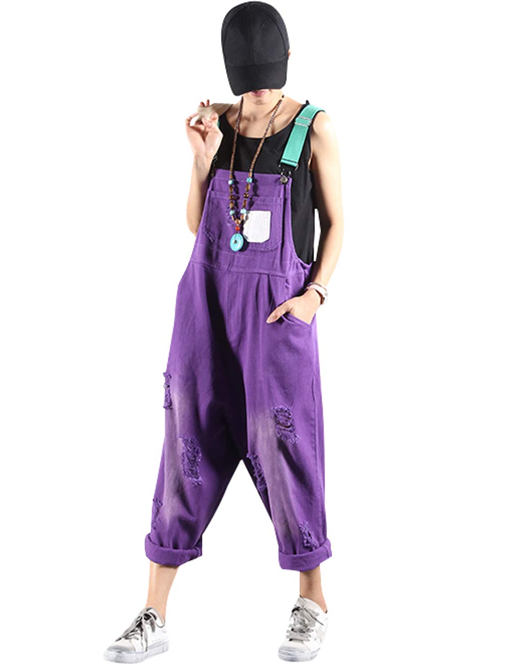 Damen Gedruckt Jeans Latzhose Ärmelloser Spielanzug Denim Jumpsuits Overalls