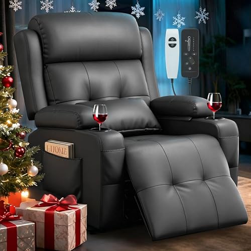 Image of Power Recliner Chair, Home Theater Seating with Heat Massage, Reclining Sofa RV Single Chair, Wall Hugger RV Movie Theater Chairs, RV Furniture Sofas with USB, Cup Holders, Pockets for Gaming Room