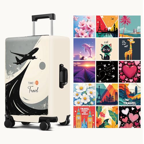 Suitcase Cover with Time to Travel Design, Luggage Protector, Fit for 24-26Inch Luggage Durable Travel Bag Cover with Zipper Closure2