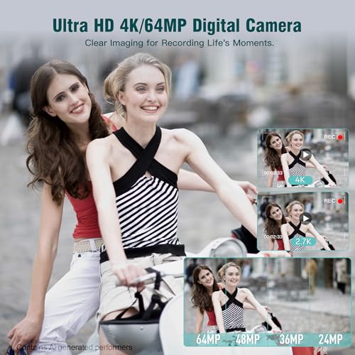 Image of Fansbe Smart Digital Camera, 4K Vlogging Camera with 64MP, Point and Shoot Digital Cameras with 18X Zoom, Anti-Shake, Mode Dial, 32GB SD Card, Card Reader, Charger, Compact Small Cameras, Blush Pink