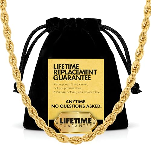LIFETIME JEWELRY 5mm White Gold Chain for Men & Women 24k Real Gold Plated Diamond Cut Gold Rope Chain for Men & Gold Chain Necklace Women 16 to 36 Inch (20 inches Gold)