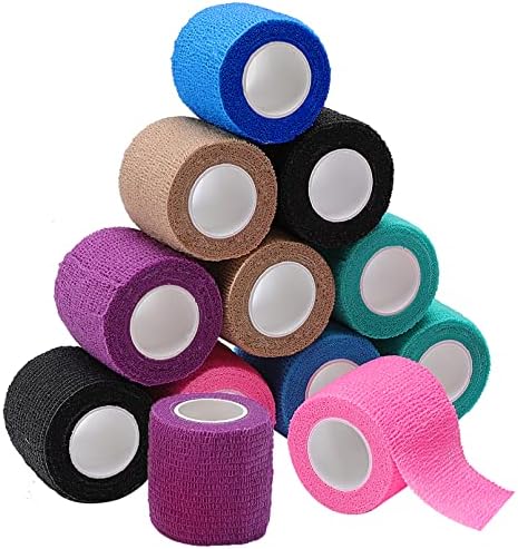 12 Pack Self Adhesive Bandage Wrap,Vet Wrap 2 Inch X 5 Yards,Cohesive Bandage Wrap,Self-Adherent Tape for Sports,Wrist,Ankle