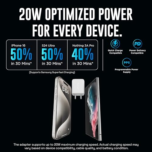 Image of URBN 20W USB C iPhone GaN Charger | 2X Faster Charging | Power Delivery (PD) Adapter | Made in India | for iPhone 17 /16 /15 /14 /13 /12 /11 /Pro /Max /Mini (White)