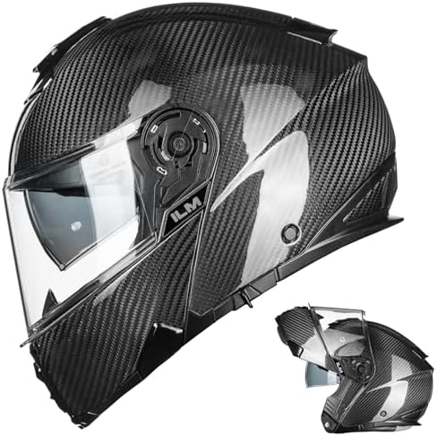 ILM Carbon Fiber Motorcycle Modular Helmets Full Face DOT ECE MF529F (Carbon Black, L)