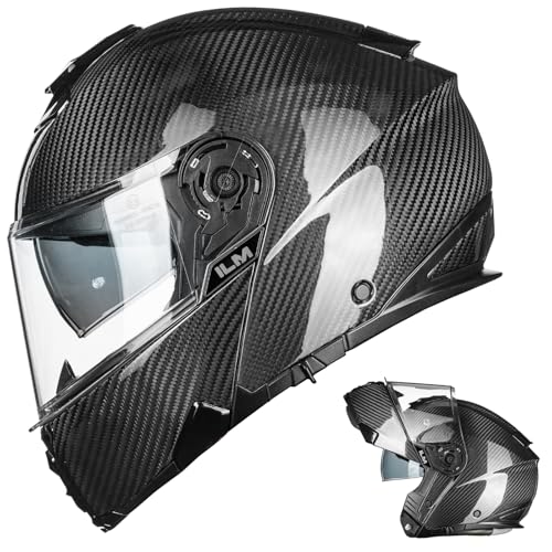 ILM Carbon Fiber Motorcycle Modular Helmets Full Face DOT ECE MF529F (Carbon Black, L)